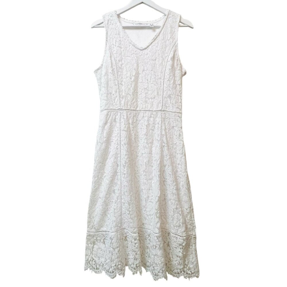 Isaac Mizrahi Live Womens Midi Dress‎ Small White Floral Lace Overlay Sleeveless